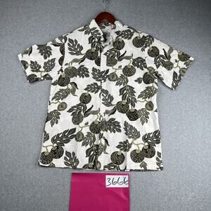 Vintage Avanti Hawaiian Shirt Large White Gray Tropical Button Up Cotton Mens